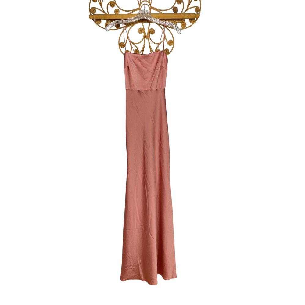 ASOS DESIGN Bridesmaid satin square neck maxi dress with tie back in dusky rose